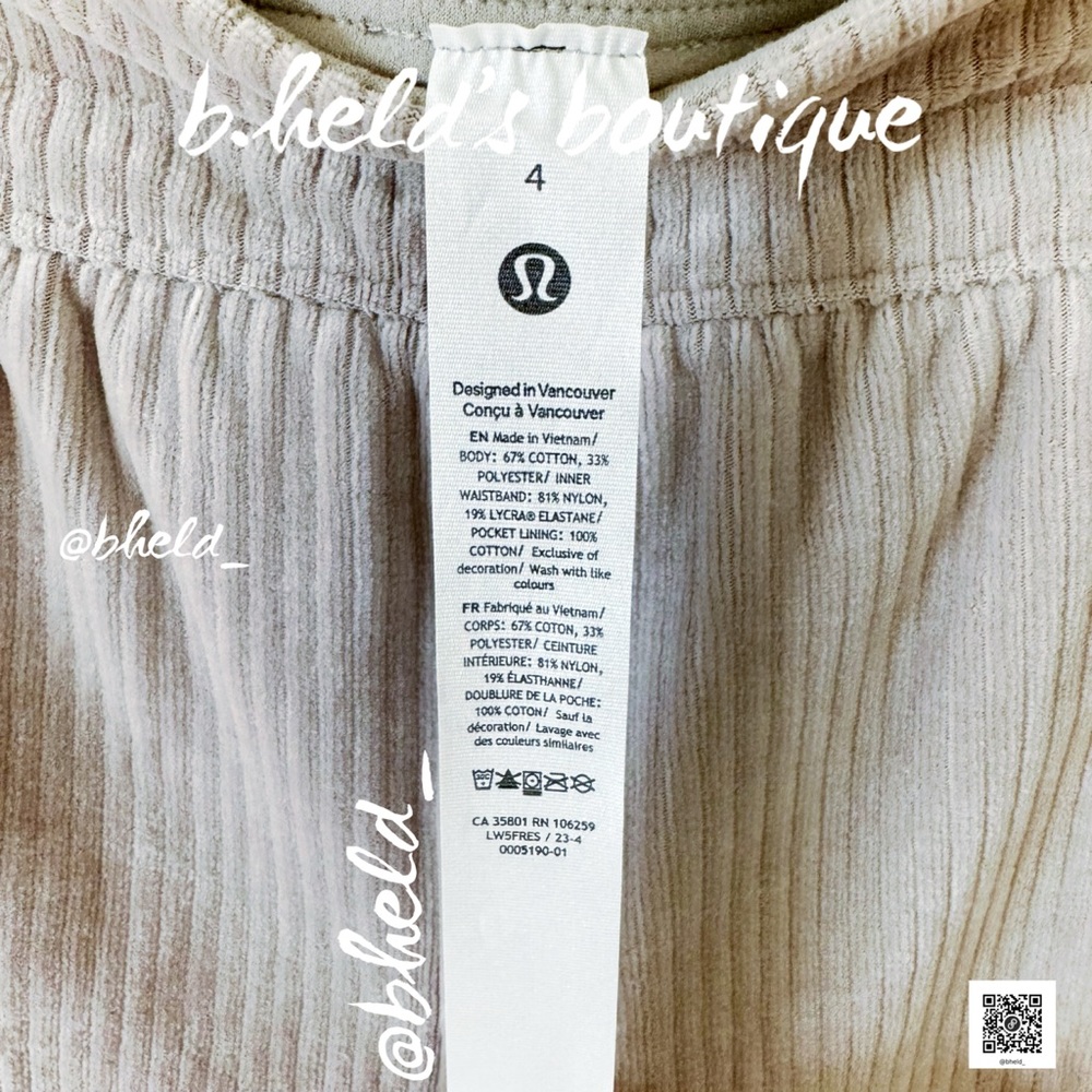 lululemon Scuba Mid-Rise Wide-Leg Pant *Velvet Cord in Riverstone Tan Size 4 NWT - Picture 7 of 16